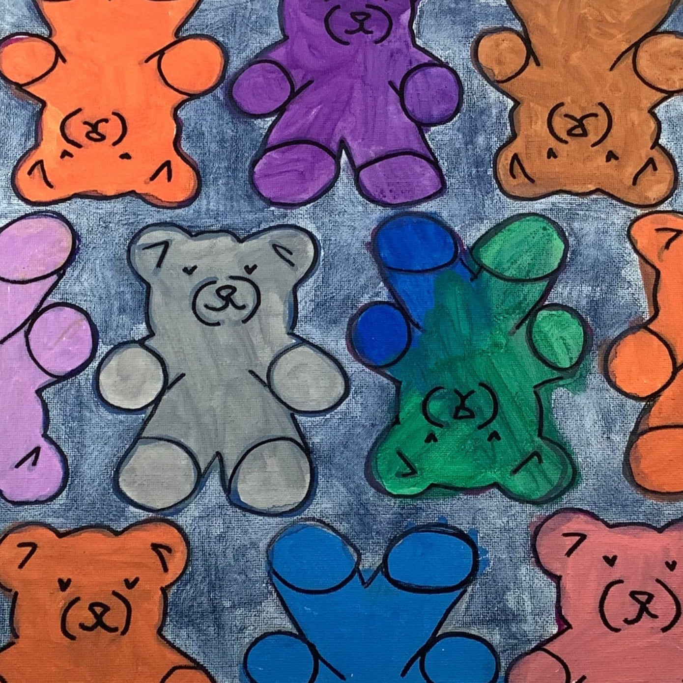 Colorful pattern of teddy bears on a textured background